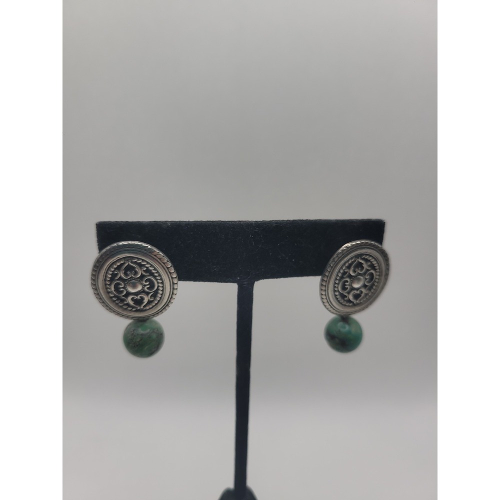 Sterling Silver 925‎ Turquoise Dangle Post Earrings Southwestern Filigree Round